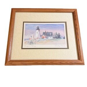 Timothy Clark Pemaquid Morning Lighthouse Watercolor Print Framed Signed 14x12